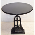 Industrial Crank Dining Table Round Metal Rivet Top
